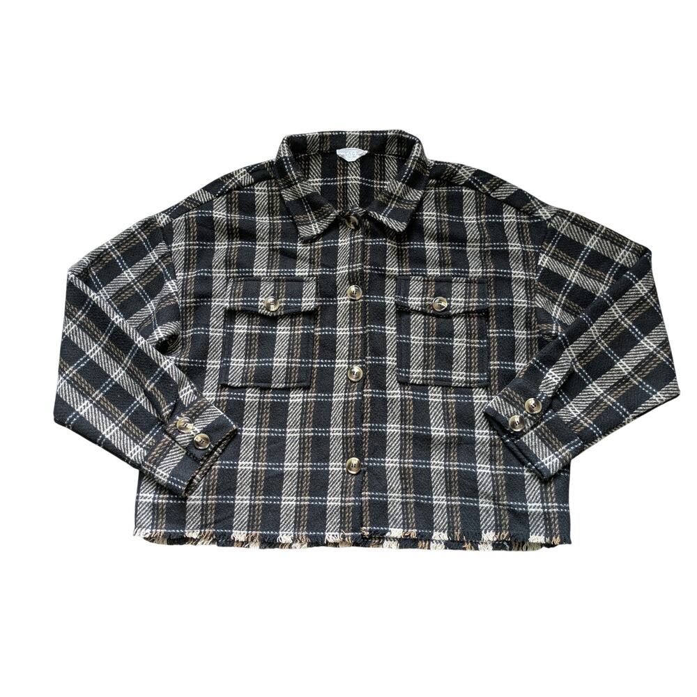 SAGE The Label Plaid Jacket Womens L Black-Brown Pockets British Countryside